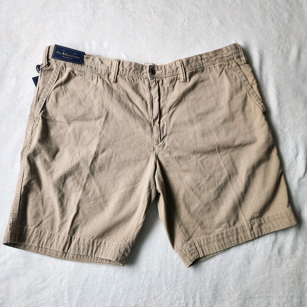 Vintage Polo Ralph Lauren NWT Khaki Shorts Mens 42 Relaxed Fit Drawstring Inside